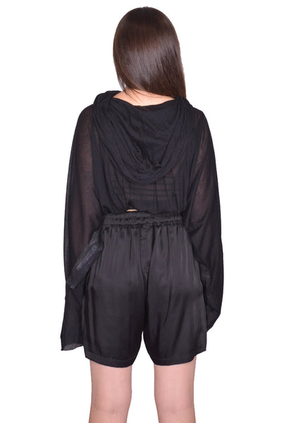 RICK OWENS WOMEN CROPPED HOODED TUNIC BLACK SS25 | DOSHABURI Shop