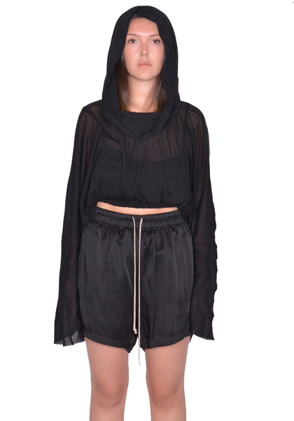 RICK OWENS WOMEN CROPPED HOODED TUNIC BLACK SS25 | DOSHABURI Shop
