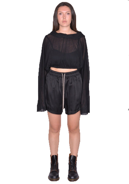 RICK OWENS WOMEN CROPPED HOODED TUNIC BLACK SS25 | DOSHABURI Shop