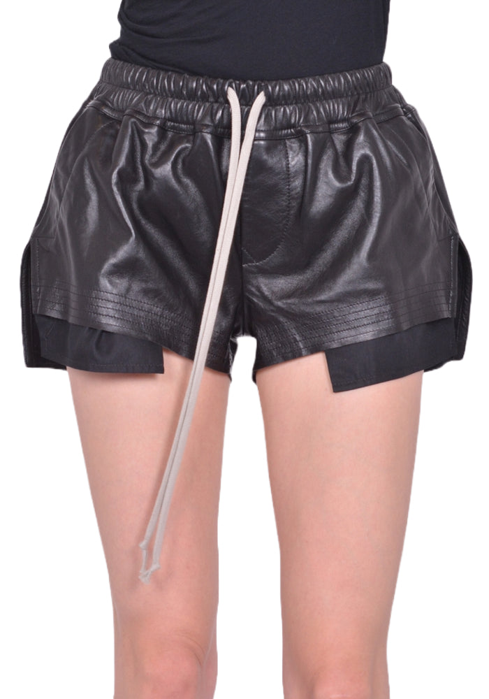 RICK OWENS WOMEN FOG LEATHER BOXER SHORTS BLACK FW25