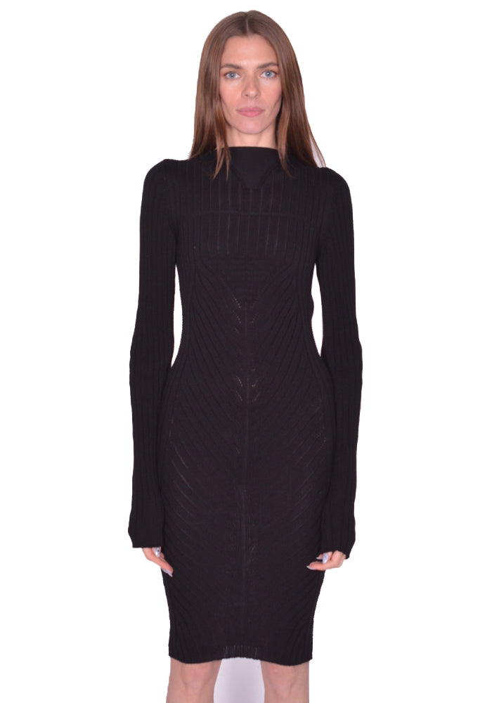 RICK OWENS WOMEN HOLLYWOOD LONG SLEEVE DRESS BLACK SS25 | DOSHABURI Shop