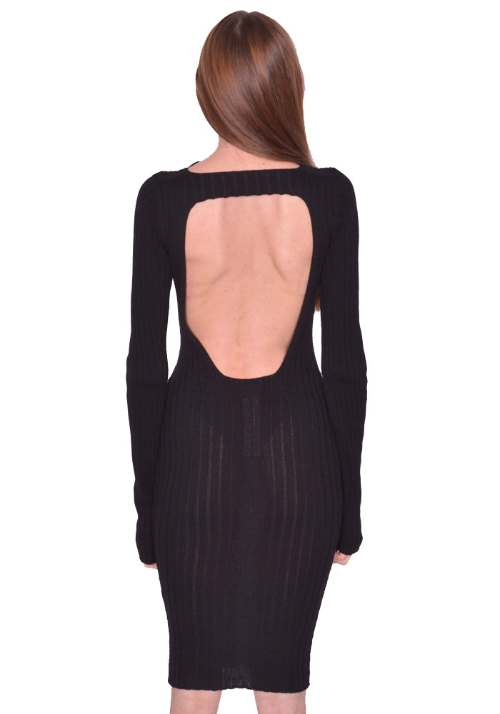 RICK OWENS WOMEN HOLLYWOOD LONG SLEEVE DRESS BLACK SS25