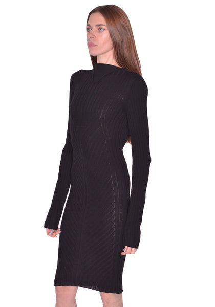 RICK OWENS WOMEN HOLLYWOOD LONG SLEEVE DRESS BLACK SS25 | DOSHABURI Shop