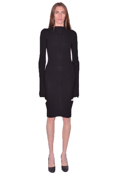RICK OWENS WOMEN HOLLYWOOD LONG SLEEVE DRESS BLACK SS25 | DOSHABURI Shop