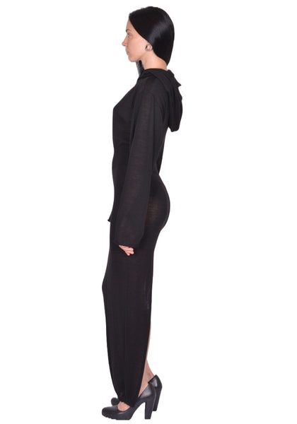 RICK OWENS WOMEN HOODED DRESS BLACK FW25 | DOSHABURI Online Shop