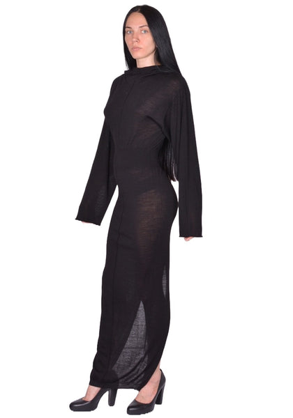 RICK OWENS WOMEN HOODED DRESS BLACK FW25 | DOSHABURI Online Shop