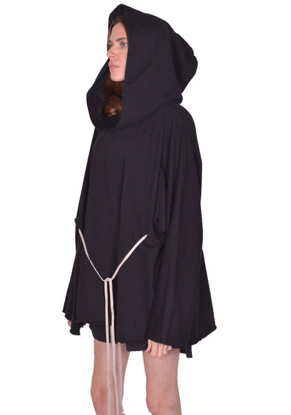 RICK OWENS WOMEN HOODED TUNIC BLACK SS25 | DOSHABURI Omline Shop