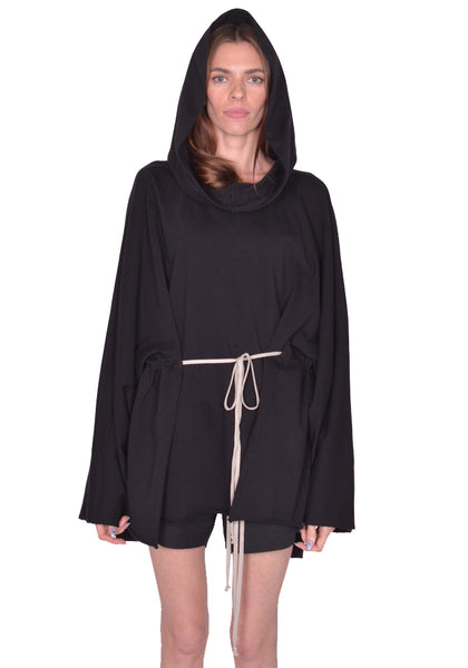 RICK OWENS WOMEN HOODED TUNIC BLACK SS25 | DOSHABURI Omline Shop