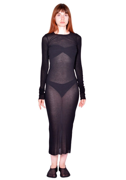 RICK OWENS WOMEN RIB LONG SLEEVE DRESS BLACK FW26 | DOSHABURI Shop