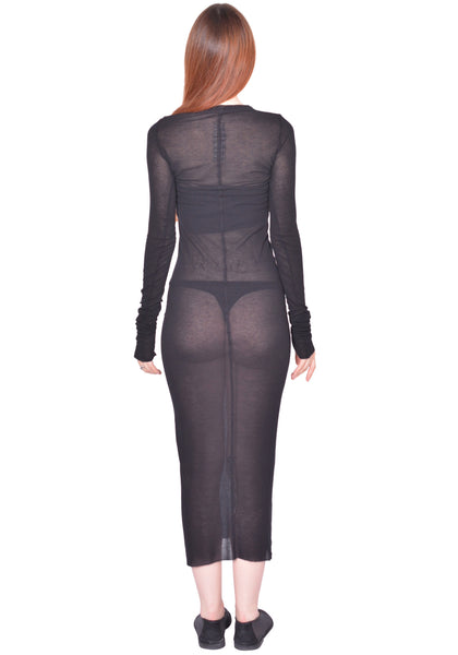 RICK OWENS WOMEN RIB LONG SLEEVE DRESS BLACK FW26 | DOSHABURI Shop
