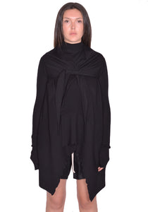 RICK OWENS WOMEN TIED MEDIUM WRAP CARDIGAN BLACK SS25 | DOSHABURI Shop