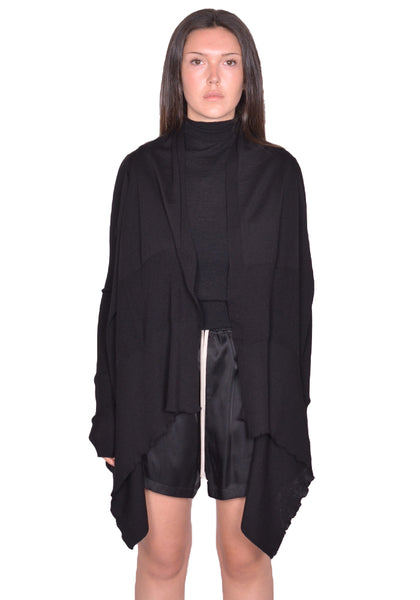 RICK OWENS WOMEN TIED MEDIUM WRAP CARDIGAN BLACK SS25 | DOSHABURI Shop