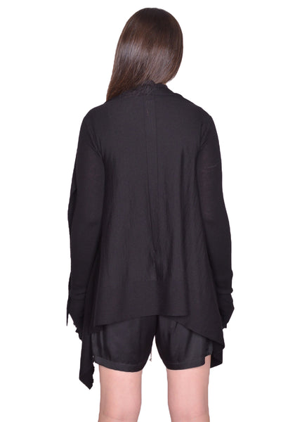 RICK OWENS WOMEN TIED MEDIUM WRAP CARDIGAN BLACK SS25 | DOSHABURI Shop