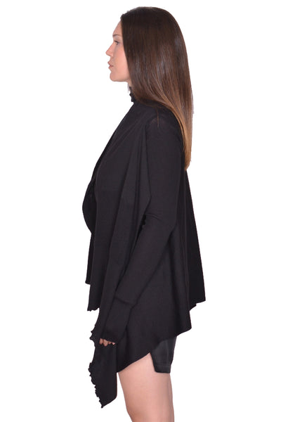 RICK OWENS WOMEN TIED MEDIUM WRAP CARDIGAN BLACK SS25 | DOSHABURI Shop