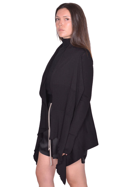 RICK OWENS WOMEN TIED MEDIUM WRAP CARDIGAN BLACK SS25 | DOSHABURI Shop