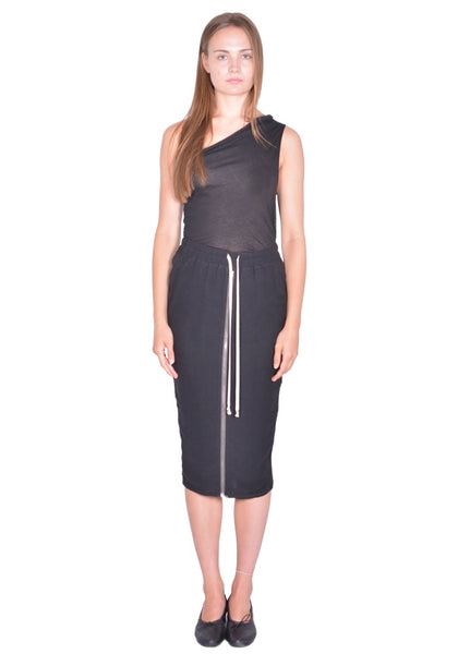 RICK OWENS ZIPPED SHORT PILLAR SKIRT BLACK SS26 | DOSHABURI Shop