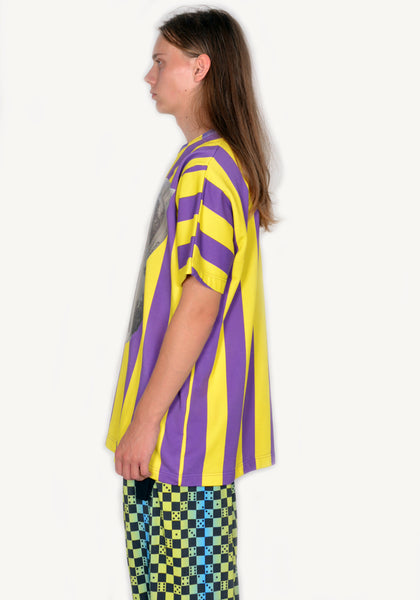 BERNHARD WILLHELM STRIPE WOVEN T-SHIRT PURPLE/YELLOW | DOSHABURI Online shop