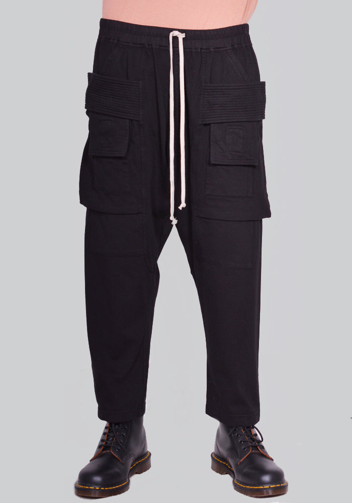 RICK OWENS DRKSHDW DU01D1371 RIG CREATCH CARGO CROPPED DRAWSTRING PANTS BLACK SS24 | DOSHABURI Online Shop