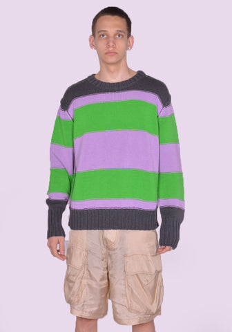 EDWARD CUMING SS23-K01A MISSED CONNECTION KNIT SWEATER GREY/PURPLE/GREEN SS23 | DOSHABURI Online Shop