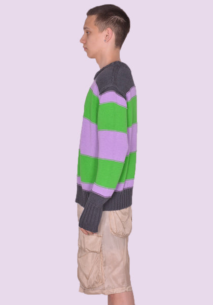 EDWARD CUMING SS23-K01A MISSED CONNECTION KNIT SWEATER GREY/PURPLE/GREEN SS23 | DOSHABURI Online Shop