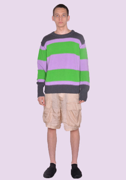 EDWARD CUMING SS23-K01A MISSED CONNECTION KNIT SWEATER GREY/PURPLE/GREEN SS23 | DOSHABURI Online Shop