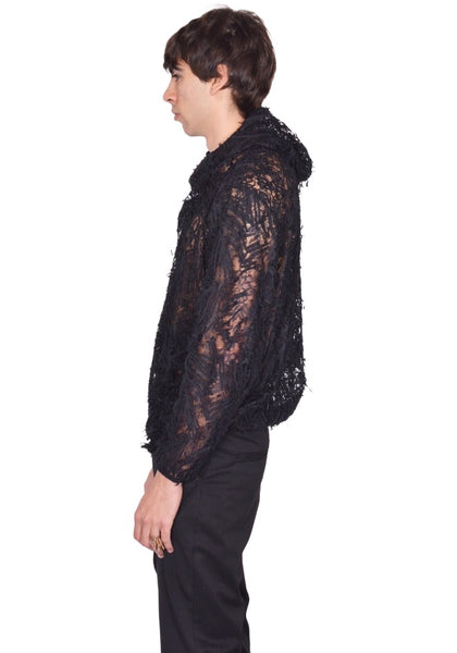 JUNTAE KIM LACE HOODIE BLACK SS26 | DOSHABURI Online Shop