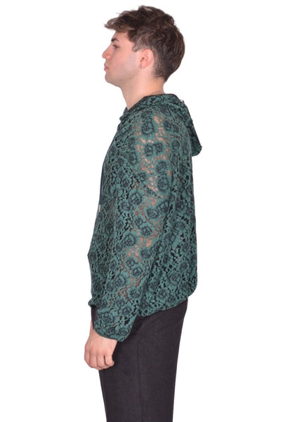JUNTAE KIM LACE HOODIE GREEN FW25 | DOSHABURI Online Shop
