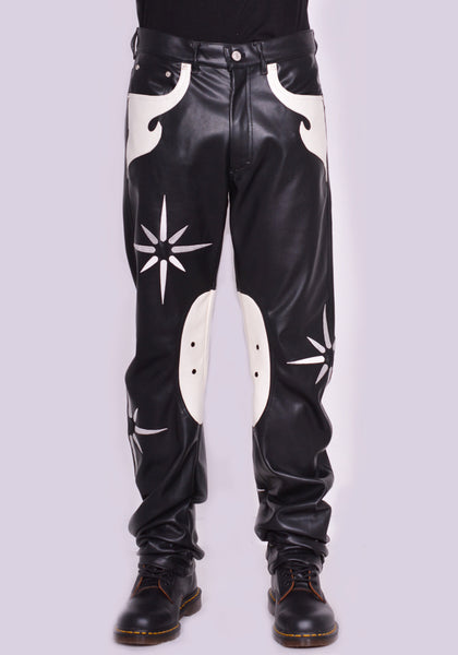 KUSIKOHC KSK FLOWER RIDER FAUX LEATHER PANTS BLACK | DOSHABURI Online Shop