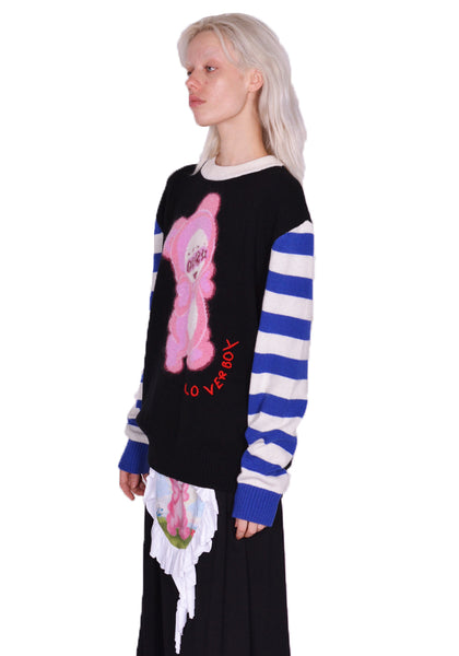 CHARLES JEFFREY LOVERBOY 32090901 CUTE GROMLIN KNIT SWEATER BLACK/BLUE/ECRU(New Season FW23)