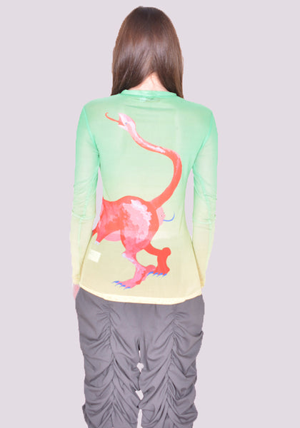 CHARLES JEFFREY LOVERBOY POWERMESH LONG SLEEVE T-SHIRT GREEN SS24 | DOSHABURI Online Shop