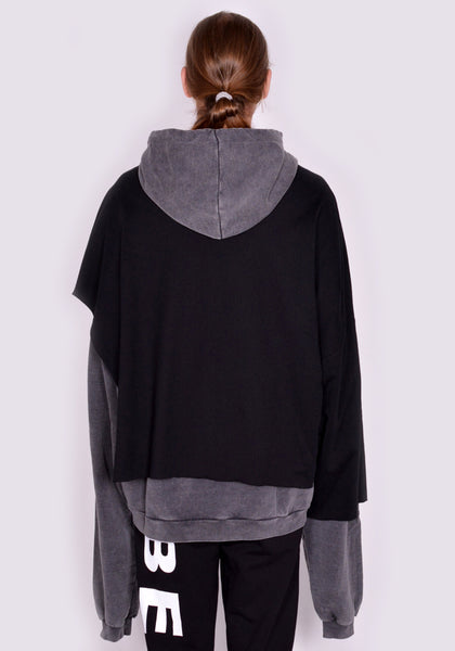 LIBERAL YOUTH MINISTRY LYM04T211 OVERLAYED SWEATHOODIE GREY/BLACK FW23 | DOSHABURI Online Shop