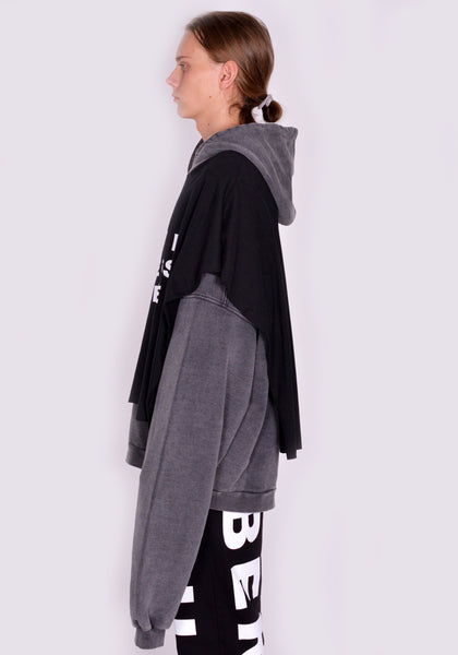 LIBERAL YOUTH MINISTRY LYM04T211 OVERLAYED SWEATHOODIE GREY/BLACK FW23 | DOSHABURI Online Shop