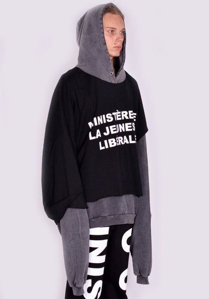 LIBERAL YOUTH MINISTRY LYM04T211 OVERLAYED SWEATHOODIE GREY/BLACK FW23 | DOSHABURI Online Shop