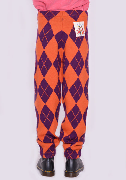 LIBERAL YOUTH MINISTRY ARLEQUIN KNITTED PANTS PURPLE/ORANGE FW23 | DOSHABURI Online Shop