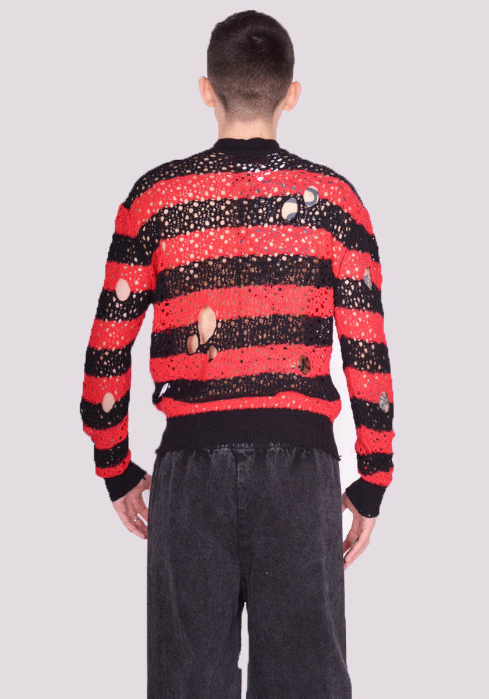 LIBERAL YOUTH MINISTRY STRIPES KNIT SWEATER BLACK/RED SS24
