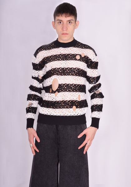 LIBERAL YOUTH MINISTRY STRIPES KNIT SWEATER KNIT BLACK/WHITE SS24 | DOSHABURI Online Shop