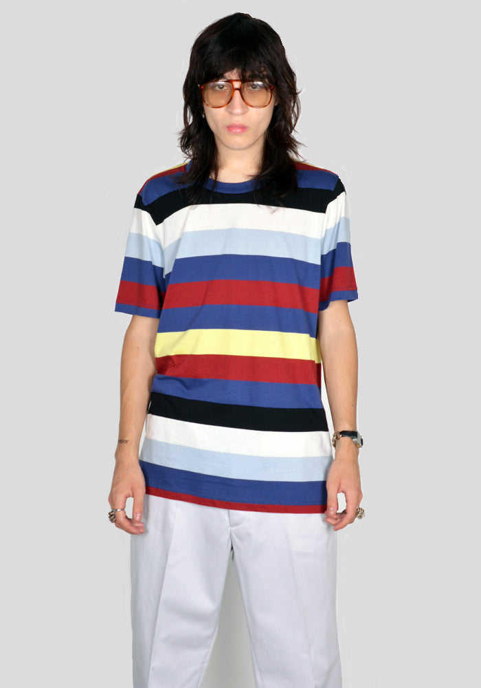 MARNI HUMU0151EX-2 STRIPE T-SHIRT BLUE/LIGHT BLUE/BLACK/WHITE/BURGUNDY FW23 | DOSHABURI Shop