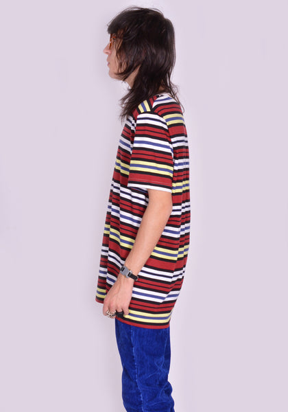 MARNI HUMU0151EX-3 STRIPE T-SHIRT BURGUNDY/YELLOW/BLACK FW23 | DOSHABURI Online Shop