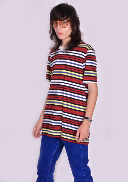 MARNI HUMU0151EX-3 STRIPE T-SHIRT BURGUNDY/YELLOW/BLACK FW23 | DOSHABURI Online Shop