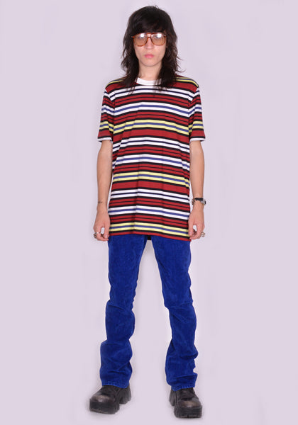 MARNI HUMU0151EX-3 STRIPE T-SHIRT BURGUNDY/YELLOW/BLACK FW23 | DOSHABURI Online Shop