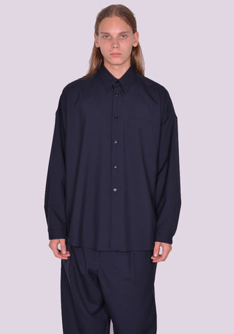 MARNI CUMU0061A1 WOOL LONG SLEEVE SHIRT BLUEBLACK FW23| DOSHABURI Shop