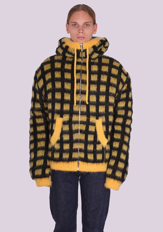 MARNI CDMG0116Q0 BRUSHED CHECK KNIT CARDIGAN YELLOW/BLACK FW23 | DOSHABURI Online Shop