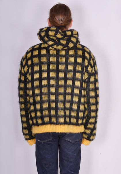 MARNI CDMG0116Q0 BRUSHED CHECK KNIT CARDIGAN YELLOW/BLACK FW23 | DOSHABURI Online Shop