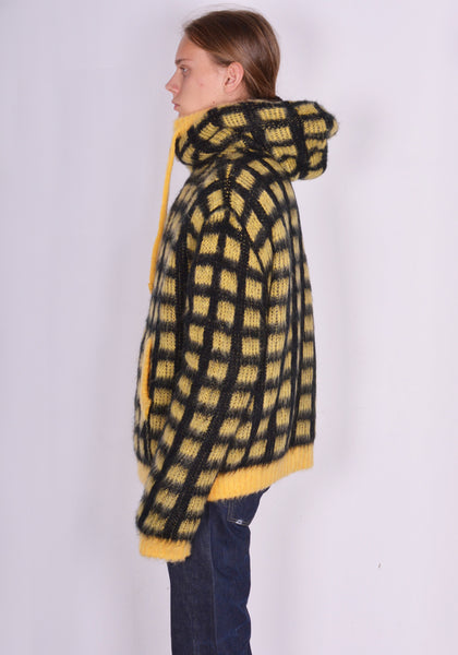 MARNI CDMG0116Q0 BRUSHED CHECK KNIT CARDIGAN YELLOW/BLACK FW23 | DOSHABURI Online Shop