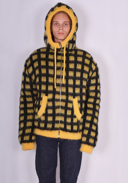 MARNI CDMG0116Q0 BRUSHED CHECK KNIT CARDIGAN YELLOW/BLACK FW23 | DOSHABURI Online Shop