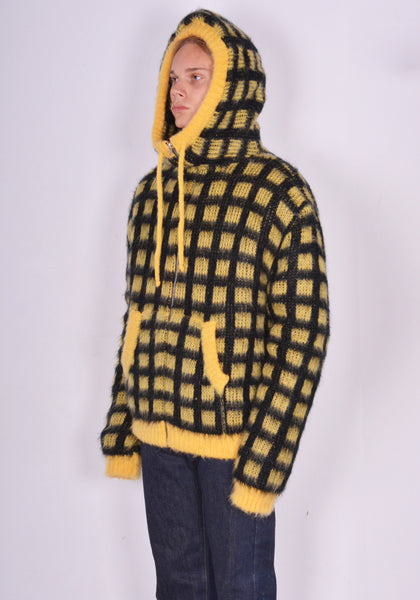 MARNI CDMG0116Q0 BRUSHED CHECK KNIT CARDIGAN YELLOW/BLACK FW23 | DOSHABURI Online Shop