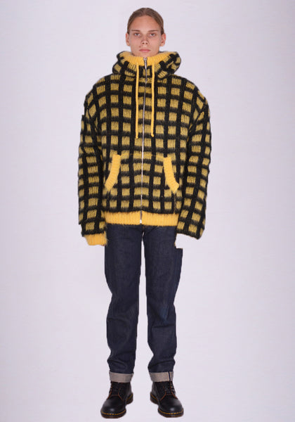 MARNI CDMG0116Q0 BRUSHED CHECK KNIT CARDIGAN YELLOW/BLACK FW23 | DOSHABURI Online Shop