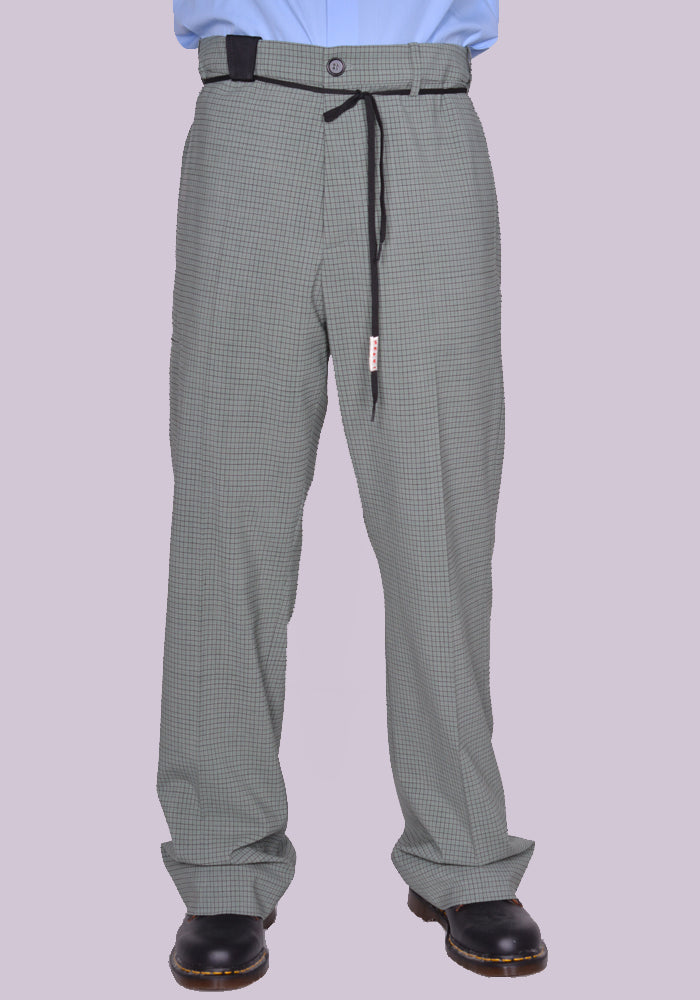 MARNI PUMU0214QU CHECKED STRETCH WOOL TROUSERS PALE MINT