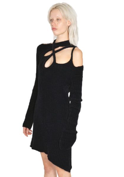 OTTOLINGER 706002 KNITTED CROOSSOVER MINI DRESS BLACK FW23 | DOSHABURI Online Shop