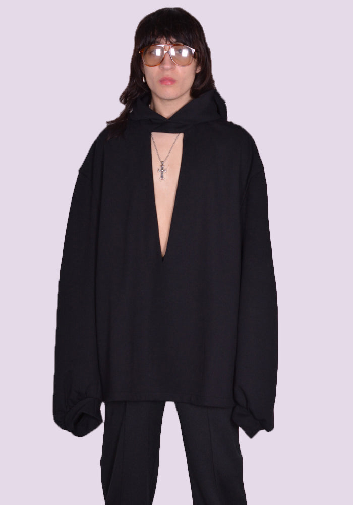 RANDOM IDENTITIES Hoodie CUTOUT SWEAT HOODIE BLACK SS23 DOSHABURI Online Shop